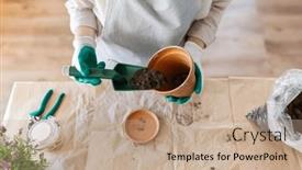  Presentation with home gardening - Slides with people-gardening-and-planting-concept background and a coral colored foreground