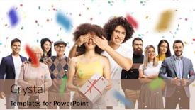  Presentation with birthday party - Slide set enhanced with people-gathered-at-a-surprise background and a coral colored foreground