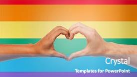  Presentation with female male symbol - Presentation theme featuring people gay pride gesture background and a light blue colored foreground