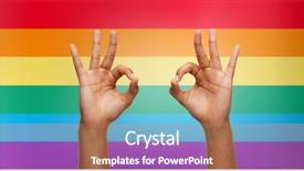  Presentation with rainbow gay pride sign - PPT layouts enhanced with people gay pride gesture background and a coral colored foreground