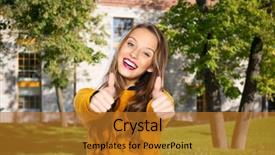  Presentation with casual young people - PPT theme featuring people gesture education and fashion background and a  colored foreground