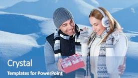  Presentation with red christmas holiday illustration - Amazing PPT theme having people getting coldness - handsome cheerful man giving backdrop and a teal colored foreground