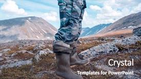  Presentation with mountain - Amazing presentation theme having people getting coldness - severe hiker walking along backdrop and a  colored foreground