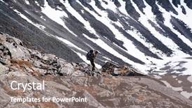 Presentation with hiking mountain - Presentation design having people getting coldness - severe hiker walking along background and a  colored foreground