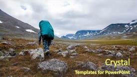  Presentation with mountain hiking - Presentation featuring people getting coldness - severe hiker walking along background and a  colored foreground