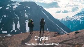  Presentation with hiking mountain - Slide deck with people getting coldness - severe hiker walking along background and a  colored foreground