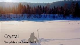  Presentation with winter ice - PPT theme with people getting coldness - winter fishing ice fisherman fishing background and a  colored foreground