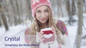  Presentation with tea and coffee - Amazing presentation theme having people getting coldness - winter woman holding a mug backdrop and a sky blue colored foreground