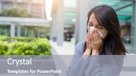  Presentation with sneezing - Slides with people getting coldness - woman sneezing at outdoor background and a gray colored foreground