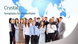  Presentation with global - Slides featuring people global - businessmen standing in front background and a cool aqua colored foreground