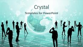  Presentation with network communication and protocol - PPT layouts featuring people globe - human figures connected together background and a sky blue colored foreground