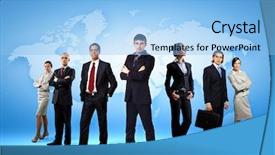  Presentation with world map - Theme consisting of people globe - image of businesspeople standing background and a light blue colored foreground