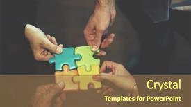  Presentation with team business top view - Presentation theme consisting of people group assembling jigsaw puzzle background and a  colored foreground
