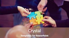  Presentation with team business top view - Slide deck with people group assembling jigsaw puzzle background and a coral colored foreground