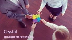  Presentation with team business top view - Presentation theme consisting of people group assembling jigsaw puzzle background and a  colored foreground