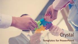  Presentation with team business top view - Presentation theme enhanced with people group assembling jigsaw puzzle background and a lemonade colored foreground