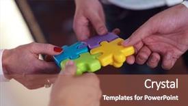  Presentation with team business top view - Cool new slide deck with people group assembling jigsaw puzzle backdrop and a  colored foreground