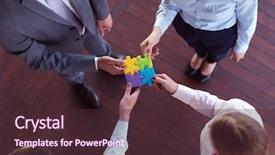  Presentation with team business top view - Cool new PPT theme with people group assembling jigsaw puzzle backdrop and a  colored foreground