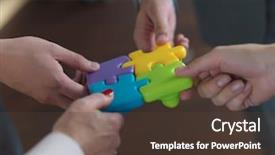  Presentation with team business top view - Theme with people group assembling jigsaw puzzle background and a tawny brown colored foreground