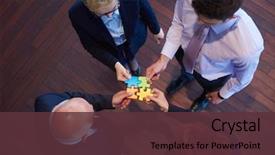  Presentation with team business top view - Cool new presentation design with people group assembling jigsaw puzzle backdrop and a  colored foreground
