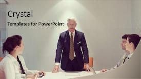  Presentation with staff meeting - Theme having people group brainstorming on meeting background and a  colored foreground