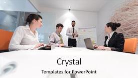  Presentation with board meeting - Theme consisting of people group brainstorming on meeting background and a  colored foreground