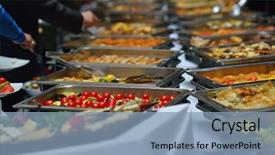  Presentation with catering - Beautiful PPT theme featuring people group catering buffet food backdrop and a  colored foreground