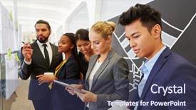  Presentation with social business people network - Slide set consisting of people group in business meeting background and a  colored foreground