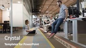  Presentation with casual young people - Theme having people group in modern office background and a  colored foreground