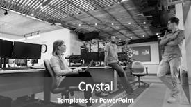  Presentation with casual young people - Slide set having people group in modern office background and a  colored foreground