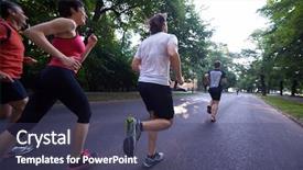  Presentation with team training - Slide deck with people group jogging runners team background and a ocean colored foreground