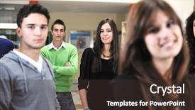  Presentation with university building - Beautiful PPT theme featuring people group portrait at university backdrop and a  colored foreground