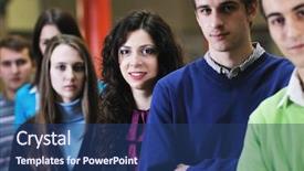  Presentation with university building - Theme having people group portrait at university background and a ocean colored foreground