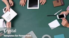  Presentation with people - Slide deck with people hands at working process background and a ocean colored foreground