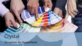  Presentation with focus group - Audience pleasing slides consisting of people hands pointing to color backdrop and a light blue colored foreground