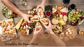  Presentation with red wine cheese - Presentation featuring people-hands-with-bread-red background and a coral colored foreground
