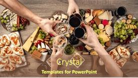  Presentation with beverage - PPT theme consisting of people-hands-with-wine-glasses background and a  colored foreground