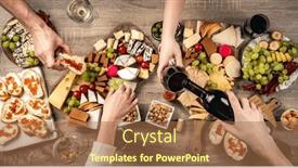  Presentation with beverage - PPT theme having people-hands-with-wine-glasses background and a coral colored foreground