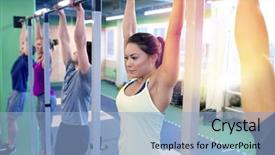  Presentation with group training - PPT theme enhanced with people hanging at horizontal background and a light blue colored foreground