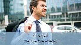  Presentation with city - Presentation theme with people happy working - handsome businessman in the city background and a  colored foreground