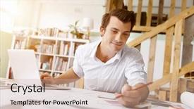  Presentation with architect - Colorful PPT layouts enhanced with people happy working - male architect in office backdrop and a soft green colored foreground