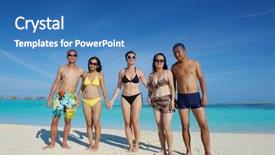  Presentation with group of people praying to god - Colorful PPT theme enhanced with people have fun on bach backdrop and a ocean colored foreground