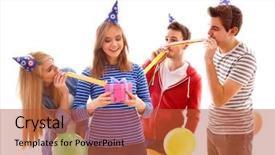  Presentation with birthday party - Audience pleasing PPT layouts consisting of people having a birthday party backdrop and a red colored foreground