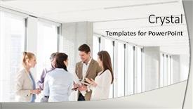  Presentation with new office - Beautiful theme featuring people having discussion in new backdrop and a  colored foreground