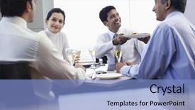  Presentation with lunch - Theme enhanced with people having lunch at restaurant background and a light blue colored foreground
