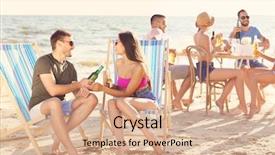  Presentation with beach party - Colorful theme enhanced with people having party on beach backdrop and a  colored foreground