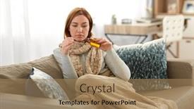  Presentation with medicine syrup - Slide set with people-health-and-cold-concept background and a coral colored foreground