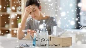  Presentation with medicines - Amazing presentation design having people-health-and-fever-concept backdrop and a coral colored foreground