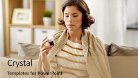  Presentation with health drug - Presentation design consisting of people health and medicine concept background and a coral colored foreground