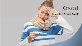  Presentation with sad girl - PPT theme featuring people-health-problem-and-fever background and a soft green colored foreground